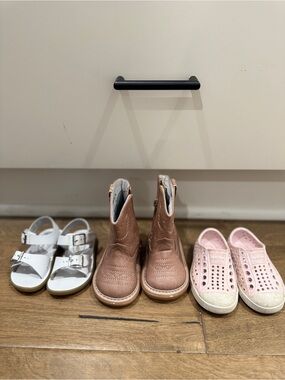 Bundle of 3 Pairs Toddler Girl Shoes — Size 4 | Native, Wee Squeak, Footmates